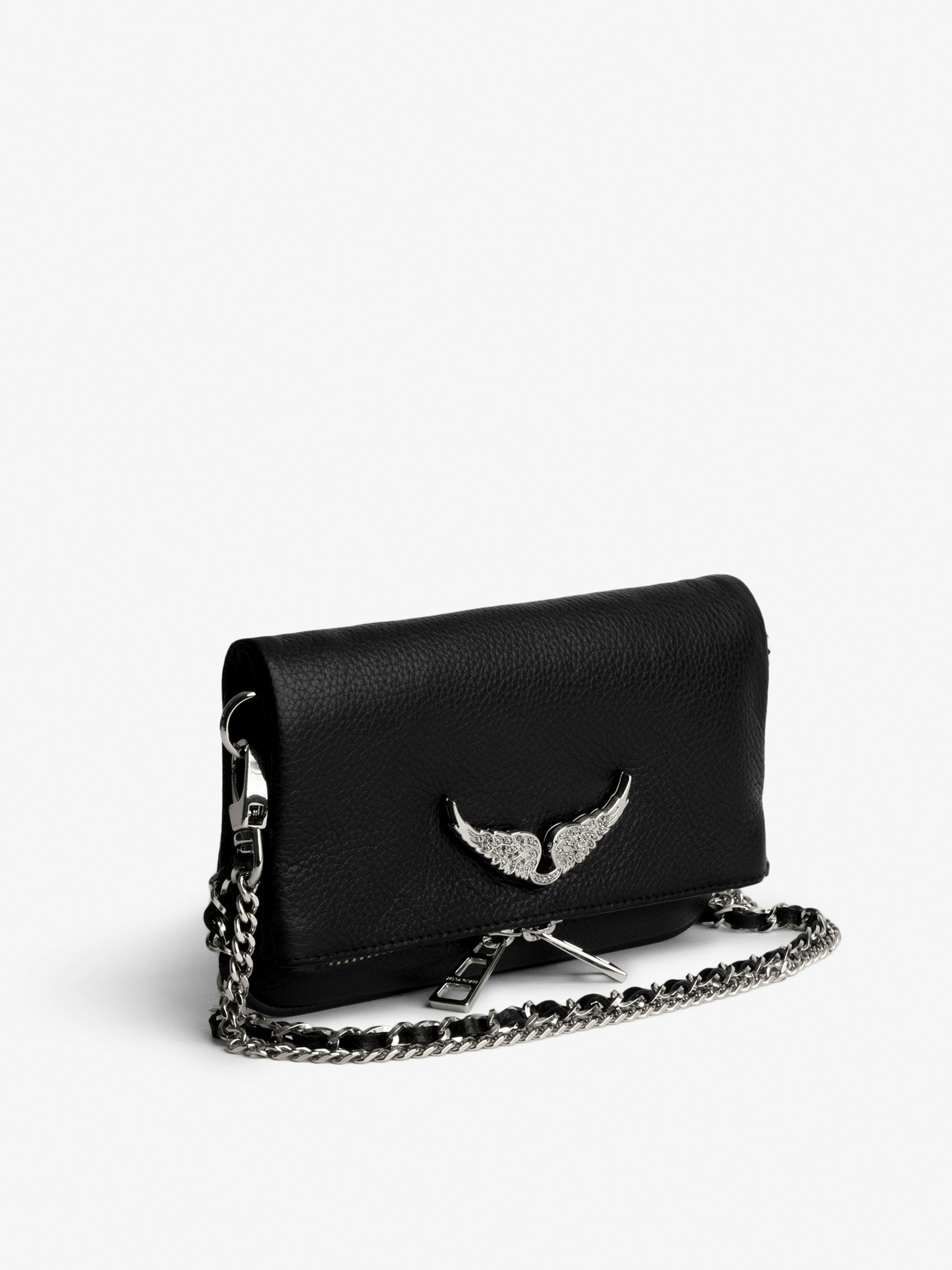 Pochette Rock Nano Swing Your Wings - Pochette Rock Nano Swing Your Wings en cuir grainé noir munie d'une bandoulière en cuir et chaine.
